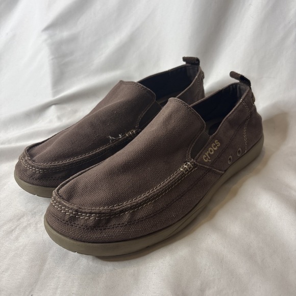 Crocs Walu Slip On Men 12 Canvas Brown Loafer Comfort Casual Shoes Beach Coastal main image 7